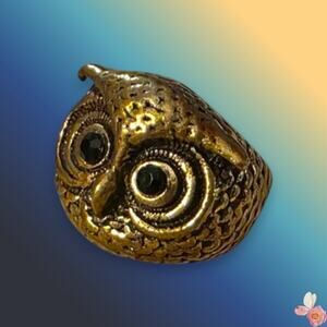 Boho Owl Statement Ring Bronze Tone Black Glass Eyes Animal Jewelry 7 – 128